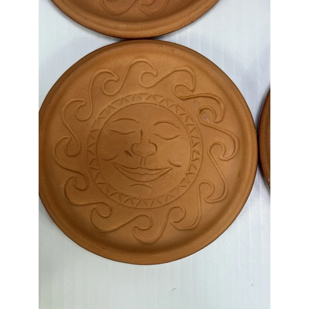 Vintage Wieland Ware Terracotta Sun Face Terra Cotta Celestial 6 Coasters Holder